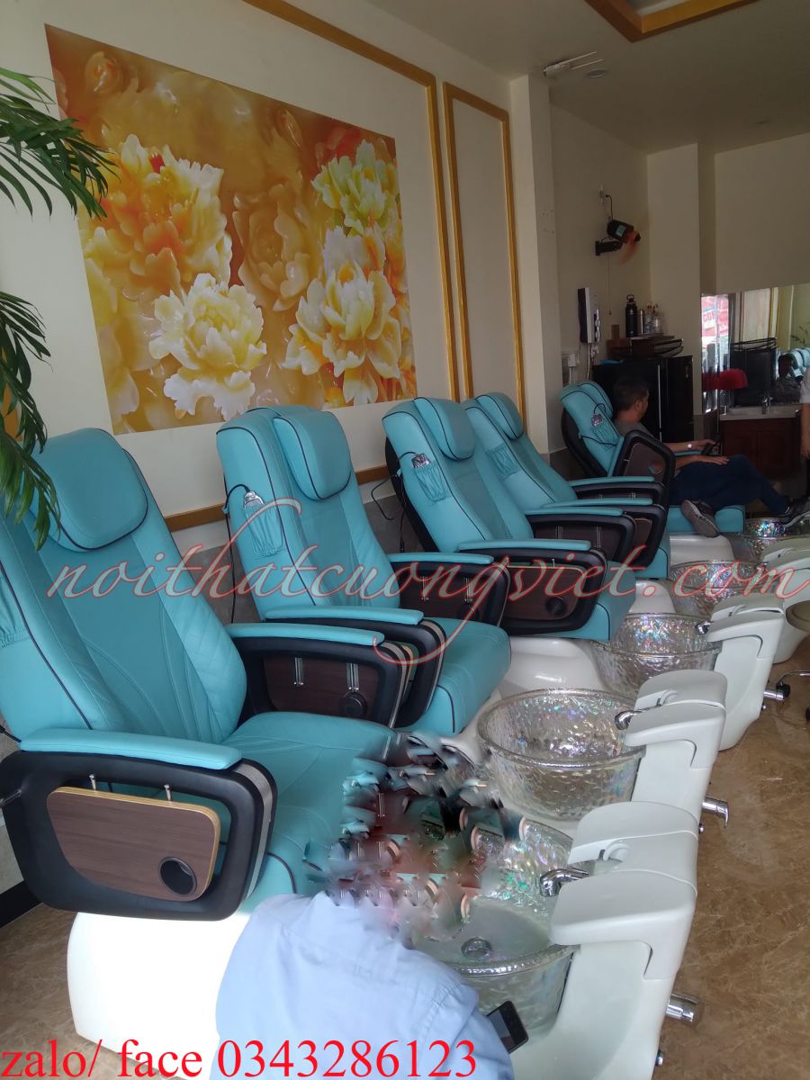 ghế nail massage màu xanh 