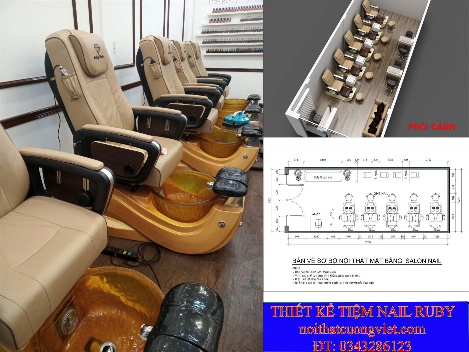 thiết kế lắp đặt ghế nail massage 